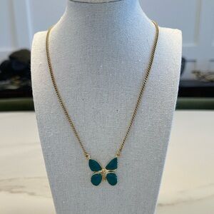 TOVA - Delicate Green Butterfly Pendant Necklace on Gold Tone Chain